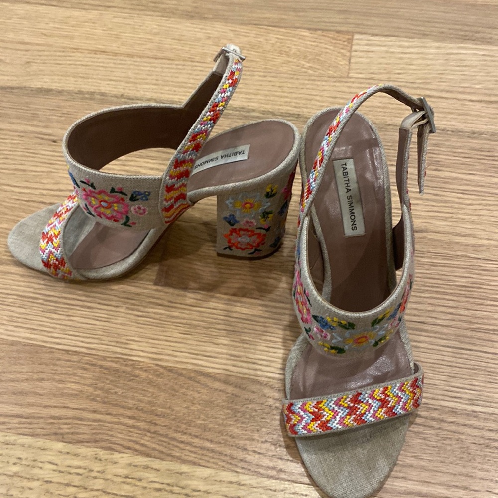 Tabitha Simmons stack heeled embroidered heels size 37